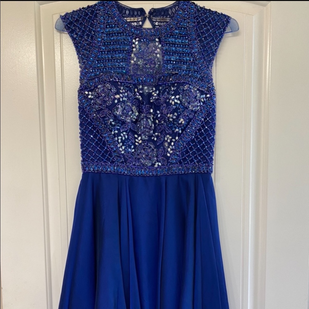 Sherri Hill Royal Blue Beaded Mini Dress